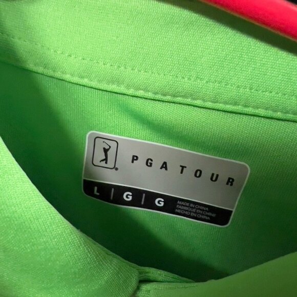 Pga Tour Mens $68 Regular Fit Short Sleeve Golf Polo Shirt Large Green Striped - Picture 8 of 9